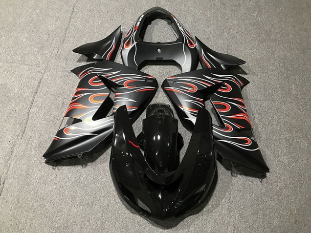 Noir Mat & Flamme 2006-2007 Kawasaki ZX10R Carénage Moto Noir Mat & Flamme 2006-2007 Kawasaki ZX10R Carénage Moto