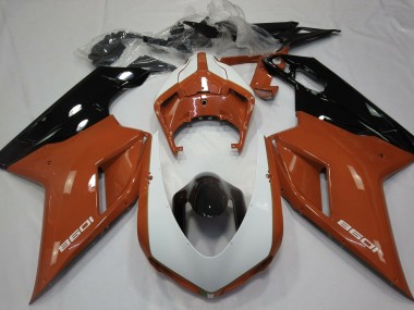 Orange Brillant & Blanc 2007-2014 Ducati 848 1098 1198 Carénage Moto