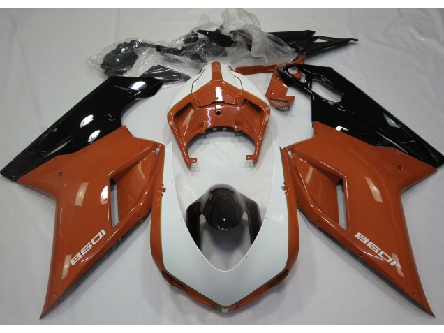 Orange Brillant & Blanc 2007-2014 Ducati 848 1098 1198 Carénage Moto Orange Brillant & Blanc 2007-2014 Ducati 848 1098 1198 Carénage Moto