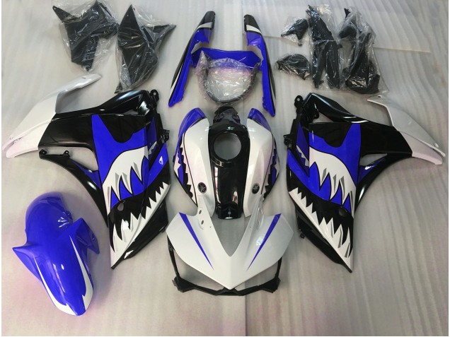 Requin Bleu & Blanc 2015-2018 Yamaha R3 Carénage Moto Requin Bleu & Blanc 2015-2018 Yamaha R3 Carénage Moto