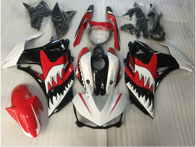 Requin Rouge & Blanc 2015-2018 Yamaha R3 Carénage Moto Requin Rouge & Blanc 2015-2018 Yamaha R3 Carénage Moto