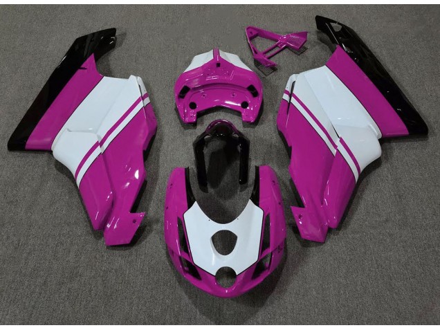 Rose Brillant & Blanc 2003-2004 Ducati 749 999 Carénage Moto Rose Brillant & Blanc 2003-2004 Ducati 749 999 Carénage Moto