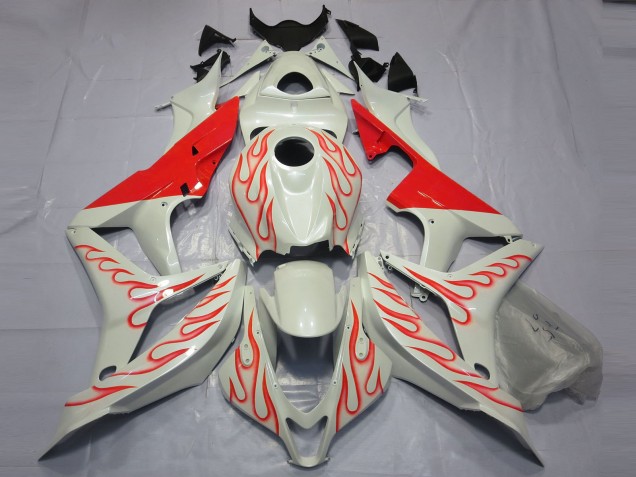 Rosso Fiamma Su Bianco 2007-2008 Honda CBR600RR Carénage Moto Rosso Fiamma Su Bianco 2007-2008 Honda CBR600RR Carénage Moto