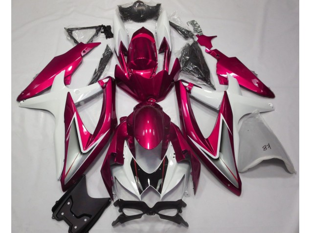 Rouge Brillant & Blanc 2008-2010 Suzuki GSXR 600-750 Carénage Moto Rouge Brillant & Blanc 2008-2010 Suzuki GSXR 600-750 Carénage Moto