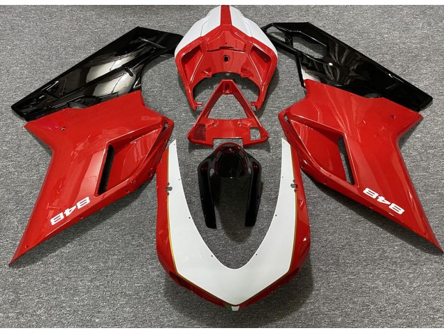 Rouge Brillant & Blanc (Autocollant 848) 2007-2014 Ducati 848 1098 1198 Carénage Moto Rouge Brillant & Blanc (Autocollant 848) 2007-2014 Ducati 848 1098 1198 Carénage Moto