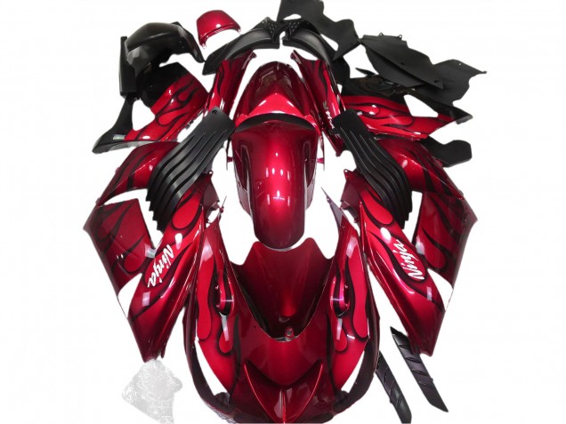 Rouge Brillant & Flamme 2006-2011 Kawasaki ZX14R Carénage Moto Rouge Brillant & Flamme 2006-2011 Kawasaki ZX14R Carénage Moto