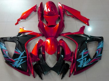 Rouge Brillant & Noir 2006-2007 Suzuki GSXR 600-750 Carénage Moto