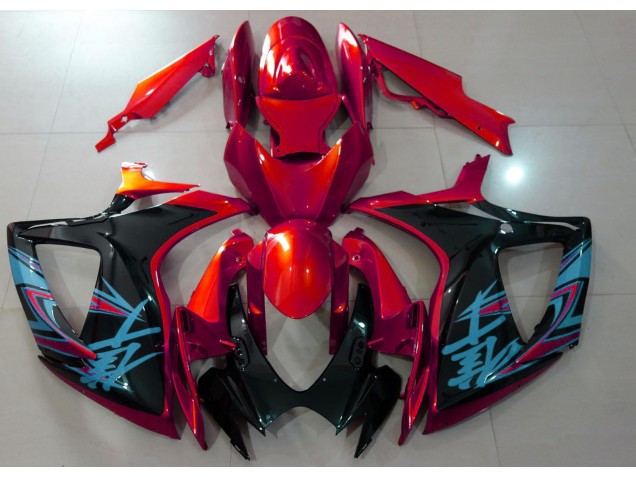 Rouge Brillant & Noir 2006-2007 Suzuki GSXR 600-750 Carénage Moto Rouge Brillant & Noir 2006-2007 Suzuki GSXR 600-750 Carénage Moto