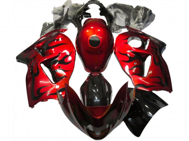 Rouge & Noir Flamme 1997-2007 Suzuki GSXR 1300 Carénage Moto Rouge & Noir Flamme 1997-2007 Suzuki GSXR 1300 Carénage Moto
