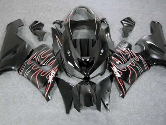 Rouge Noir Flamme 2005-2006 Kawasaki ZX6R Carénage Moto Rouge Noir Flamme 2005-2006 Kawasaki ZX6R Carénage Moto