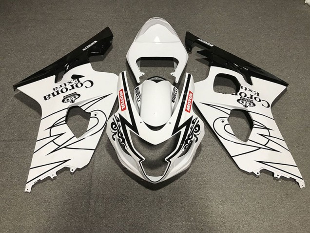 Style Noir & Blanc Brillant Corona 2004-2005 Suzuki GSXR 600-750 Carénage Moto Style Noir & Blanc Brillant Corona 2004-2005 Suzuki GSXR 600-750 Carénage Moto