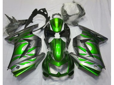 Vert & Argent Flamme 2008-2012 Kawasaki Ninja 250 Carénage Moto