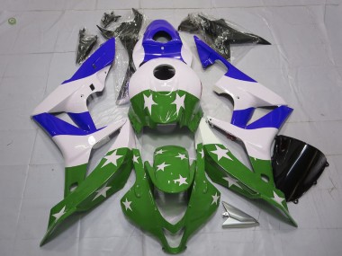 Étoiles & Rayures Vertes & Bleues 2007-2008 Honda CBR600RR Carénage Moto